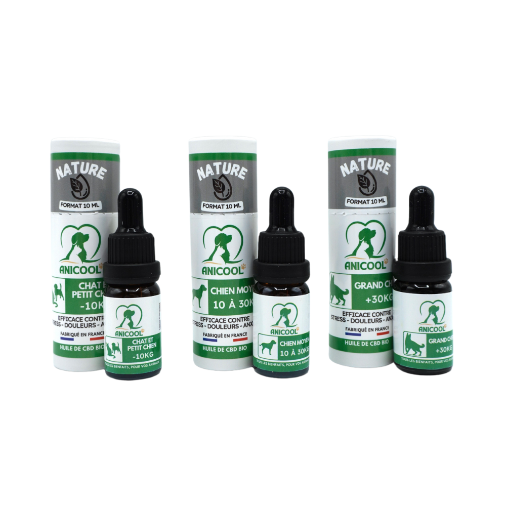 Huile de chanvre ANICOOL pour animaux Spectre Large 10% - Nature 10 ml