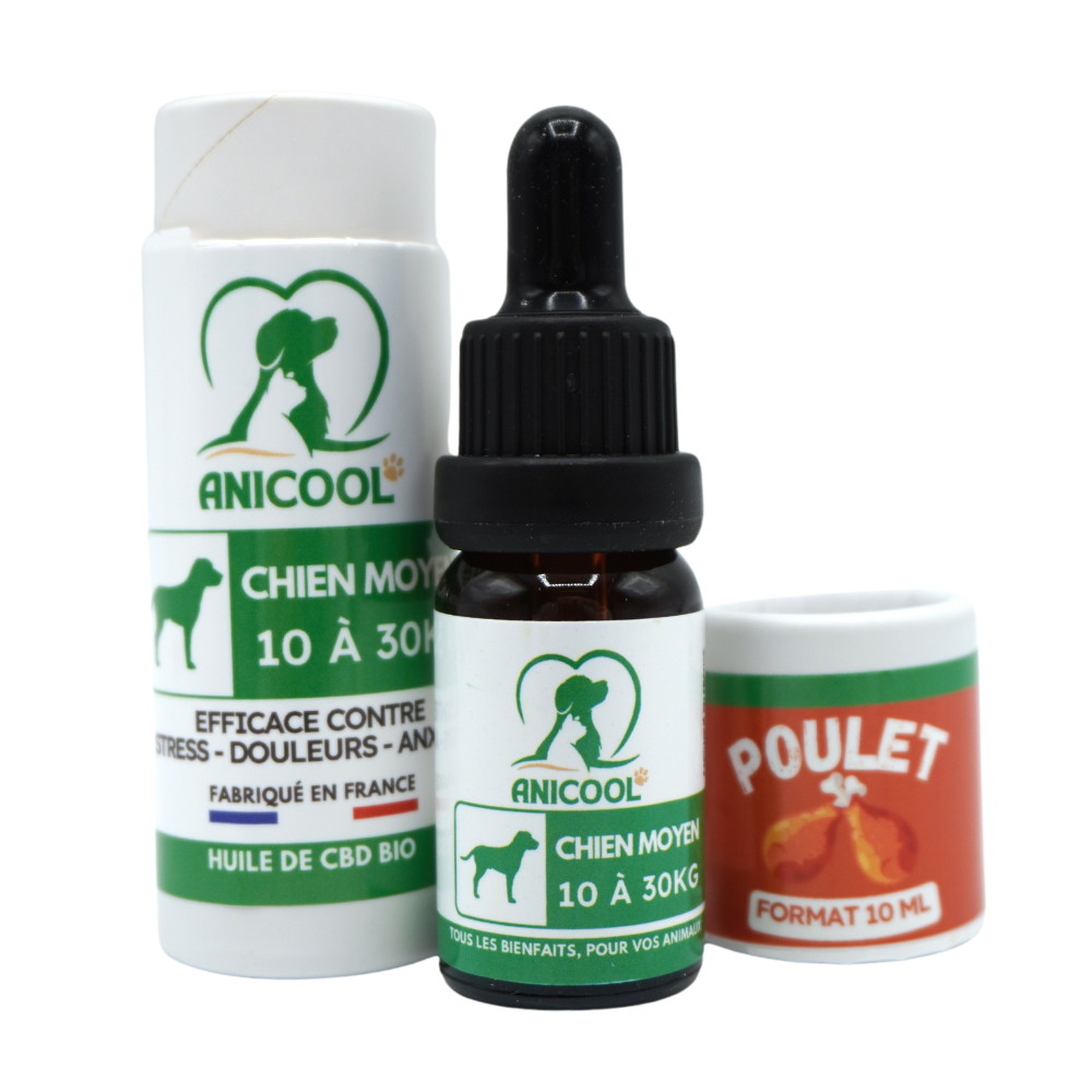 Huile de chanvre ANICOOL pour animaux Spectre Large 5% - Saveur poulet 10 ml