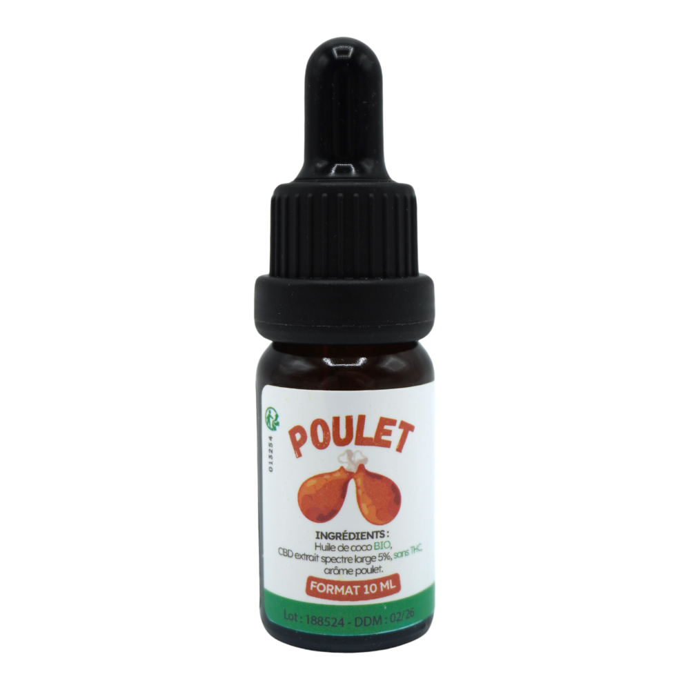 Huile de chanvre ANICOOL pour animaux Spectre Large 5% - Saveur poulet 10 ml