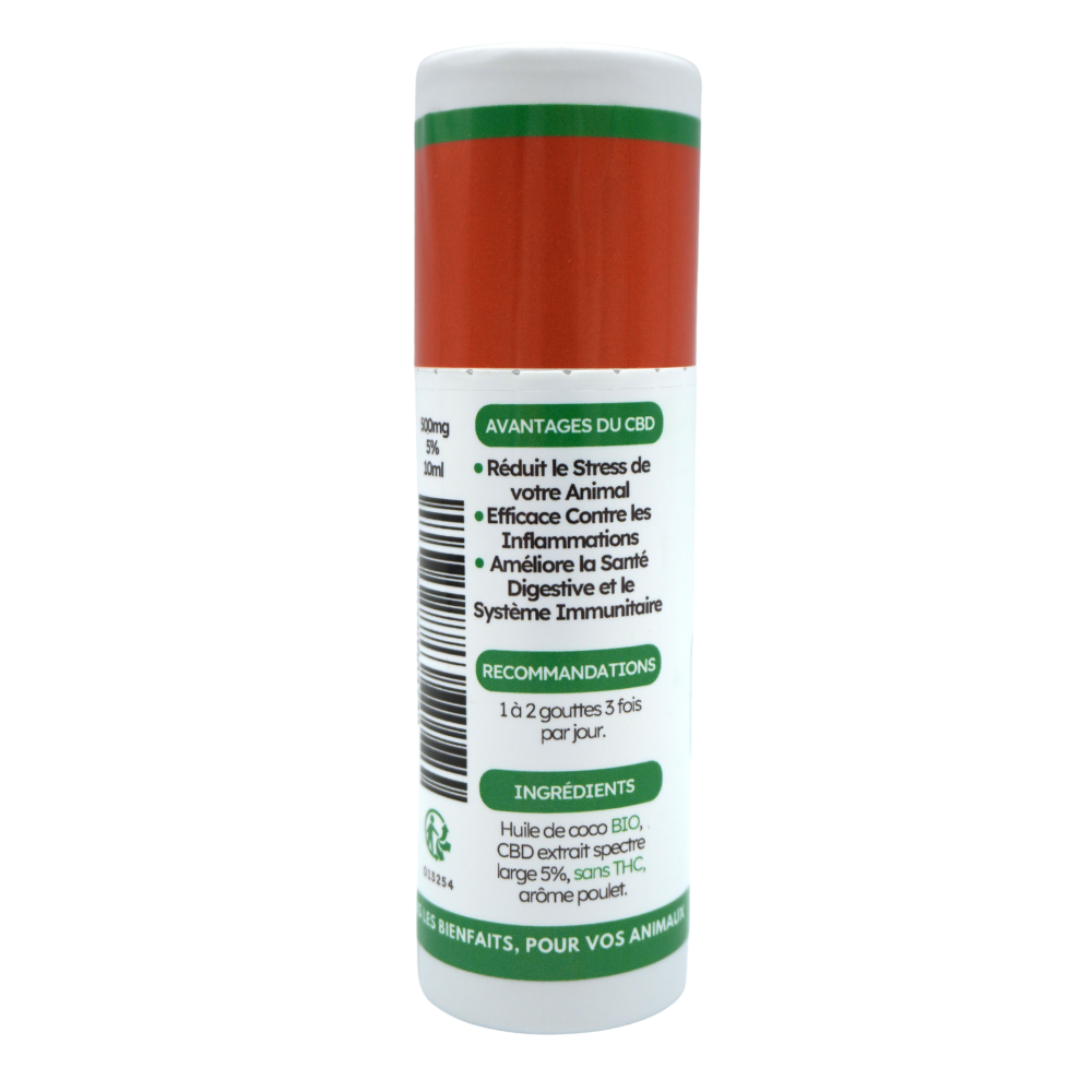 Huile de chanvre ANICOOL pour animaux Spectre Large 5% - Saveur poulet 10 ml